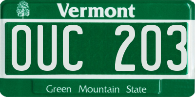 VT license plate OUC203