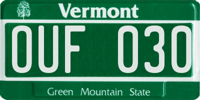 VT license plate OUF030