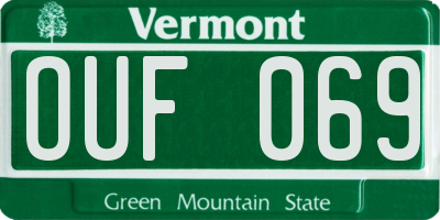 VT license plate OUF069