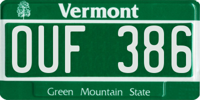 VT license plate OUF386