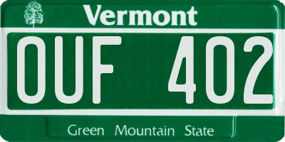 VT license plate OUF402
