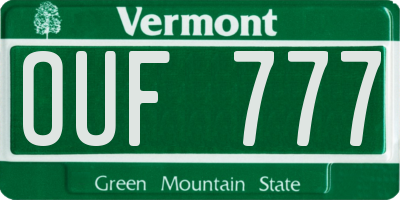 VT license plate OUF777