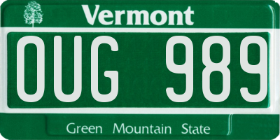 VT license plate OUG989