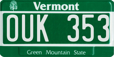 VT license plate OUK353