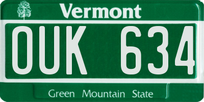 VT license plate OUK634