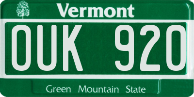 VT license plate OUK920
