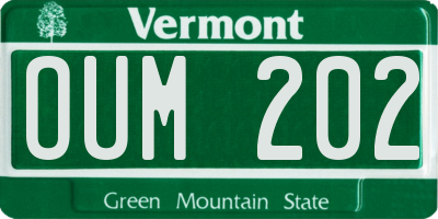 VT license plate OUM202
