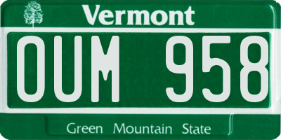 VT license plate OUM958
