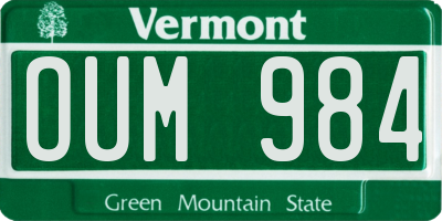 VT license plate OUM984