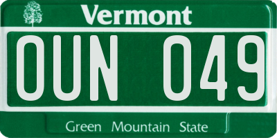 VT license plate OUN049