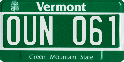VT license plate OUN061