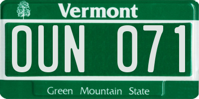 VT license plate OUN071