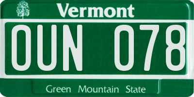 VT license plate OUN078