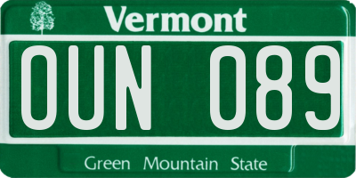 VT license plate OUN089