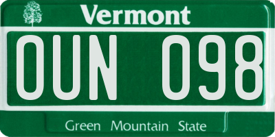 VT license plate OUN098