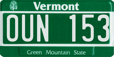 VT license plate OUN153