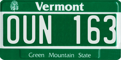 VT license plate OUN163