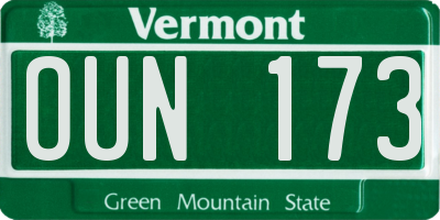 VT license plate OUN173