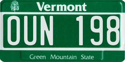 VT license plate OUN198