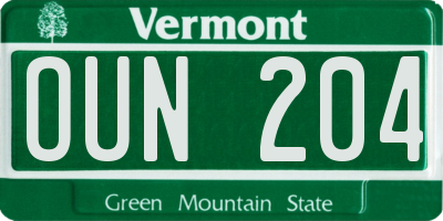 VT license plate OUN204
