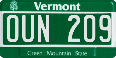 VT license plate OUN209