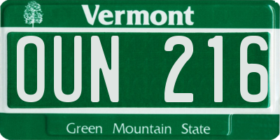 VT license plate OUN216
