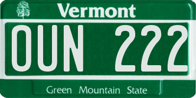 VT license plate OUN222