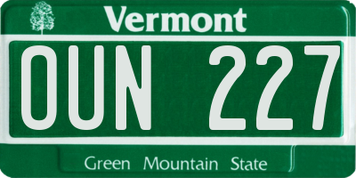 VT license plate OUN227