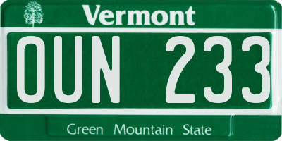 VT license plate OUN233