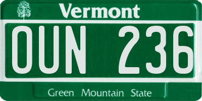 VT license plate OUN236