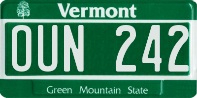 VT license plate OUN242