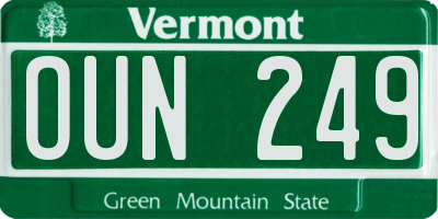 VT license plate OUN249