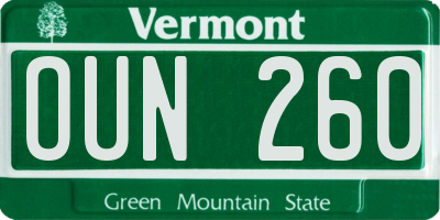 VT license plate OUN260