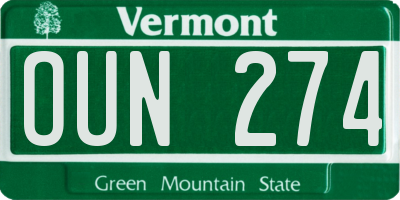VT license plate OUN274