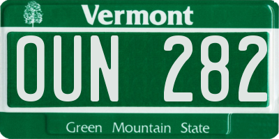 VT license plate OUN282