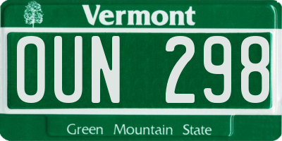 VT license plate OUN298