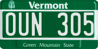 VT license plate OUN305