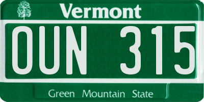 VT license plate OUN315