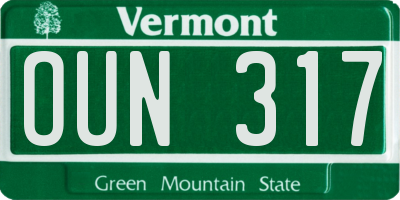 VT license plate OUN317