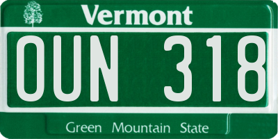 VT license plate OUN318