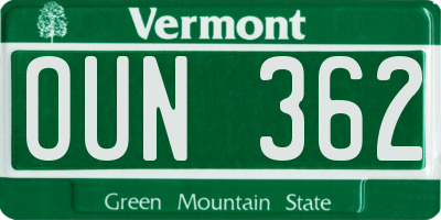 VT license plate OUN362