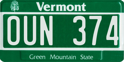 VT license plate OUN374