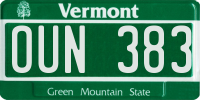 VT license plate OUN383