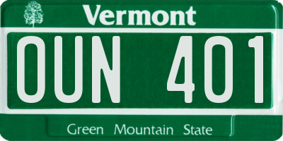 VT license plate OUN401