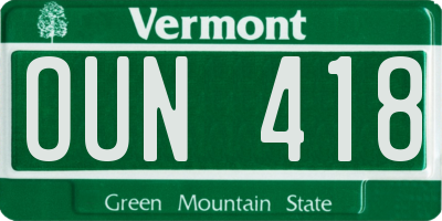 VT license plate OUN418