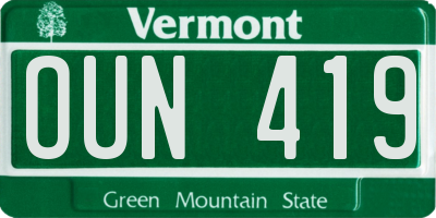 VT license plate OUN419