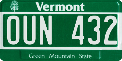 VT license plate OUN432