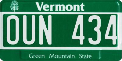 VT license plate OUN434