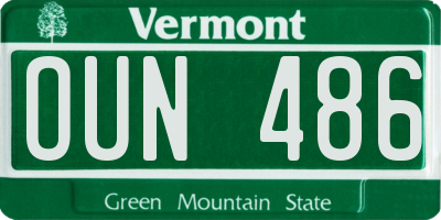VT license plate OUN486