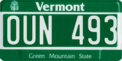 VT license plate OUN493